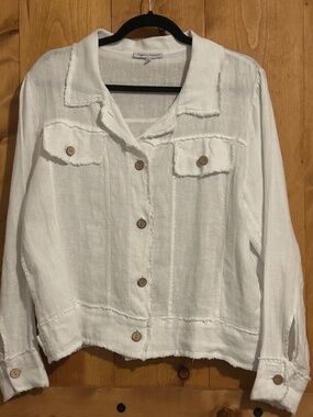 Tempo Paris White Linen Fringe Jacket